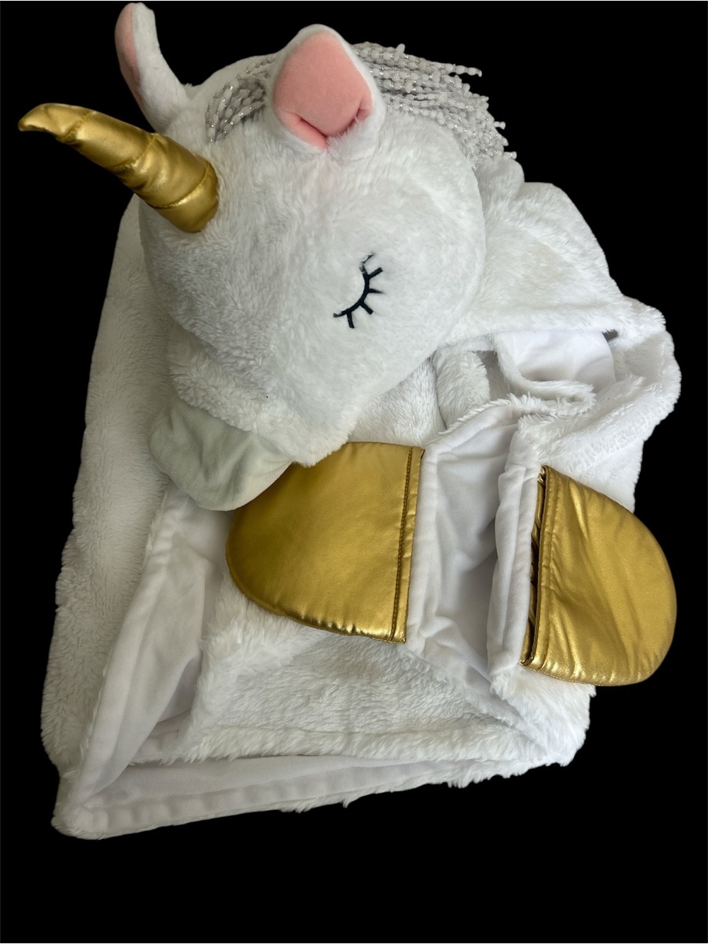Unicorn Hooded trow Blanket - White with Gold Accents